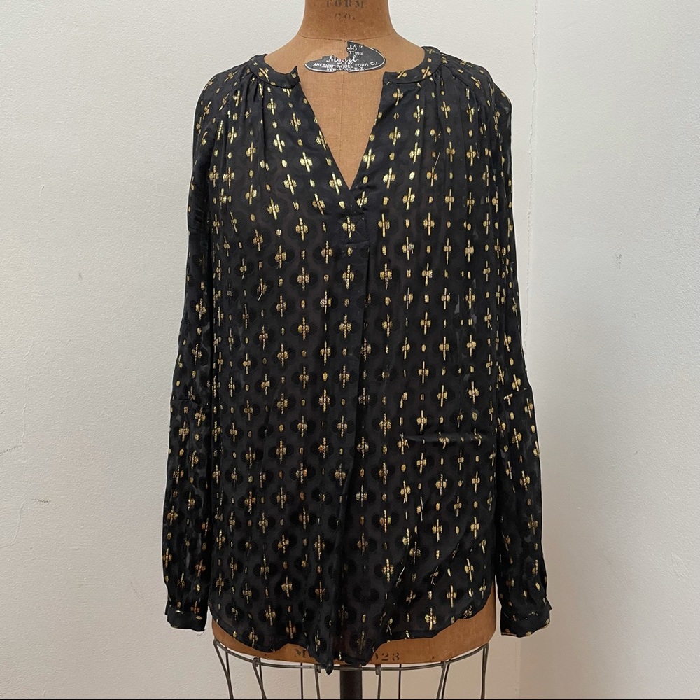 Vintage Diane von Furstenberg Black & Gold Long-Sleeved Blouse - Size 6